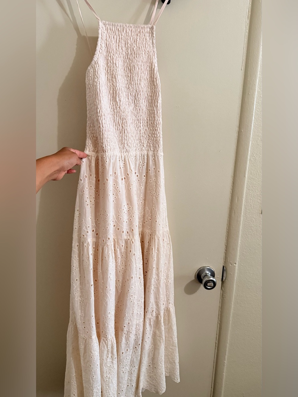 Mossimo Supply Co. Cream Eyelet Tiered Maxi Dress